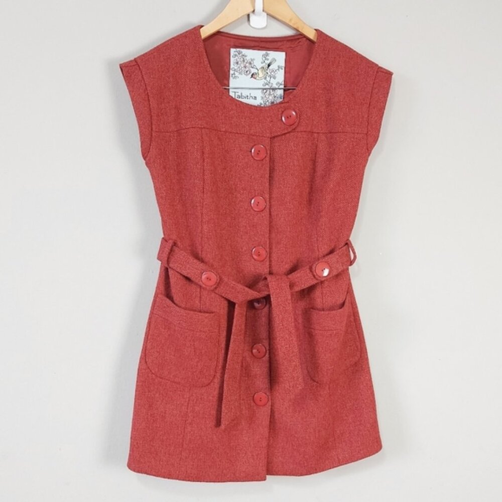 Tabitha Blustery Days Wool Belted Vest 4 Boho Waist Tie Pockets Sleeveless Tunic